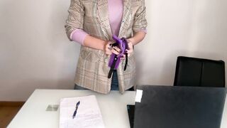 Hot Step Mother Seduces Step Son in the office, shows him milky nipples and Makes big cock Handjob