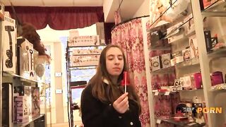 Amateur babe Carolina learns a few lessons in a sex-shop before her ROUGH POUNDING!