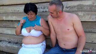 Stupid old and Ugly Granny with Saggy Tits get Public Sex with Young Stranger